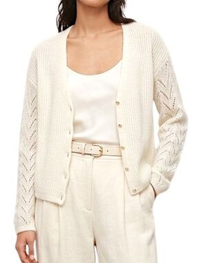 Aritzia Wilfred ivory alpaca blend front to back pointelle sleeve cardigan M